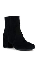 Geox Women's Black Eleana Thick Heeled Zippered Suede Leather Boots | Derimod Geox Women's Black Eleana Thick Heeled Zippered Suede Leather Boots | Derimod