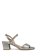 Geox Women Silver New Eraklia 50 Ankle Buckle Thick Heeled Metallic Leather Sandal | Derimod Geox Women Silver New Eraklia 50 Ankle Buckle Thick Heeled Metallic Leather Sandal | Derimod