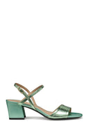 Geox Women Green New Eraklia 50 Ankle Buckle Thick Heeled Metallic Leather Sandal | Derimod Geox Women Green New Eraklia 50 Ankle Buckle Thick Heeled Metallic Leather Sandal | Derimod