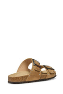 Geox Women Beige Brionia R Double Buckle Suede Leather Slippers | Derimod Geox Women Beige Brionia R Double Buckle Suede Leather Slippers | Derimod