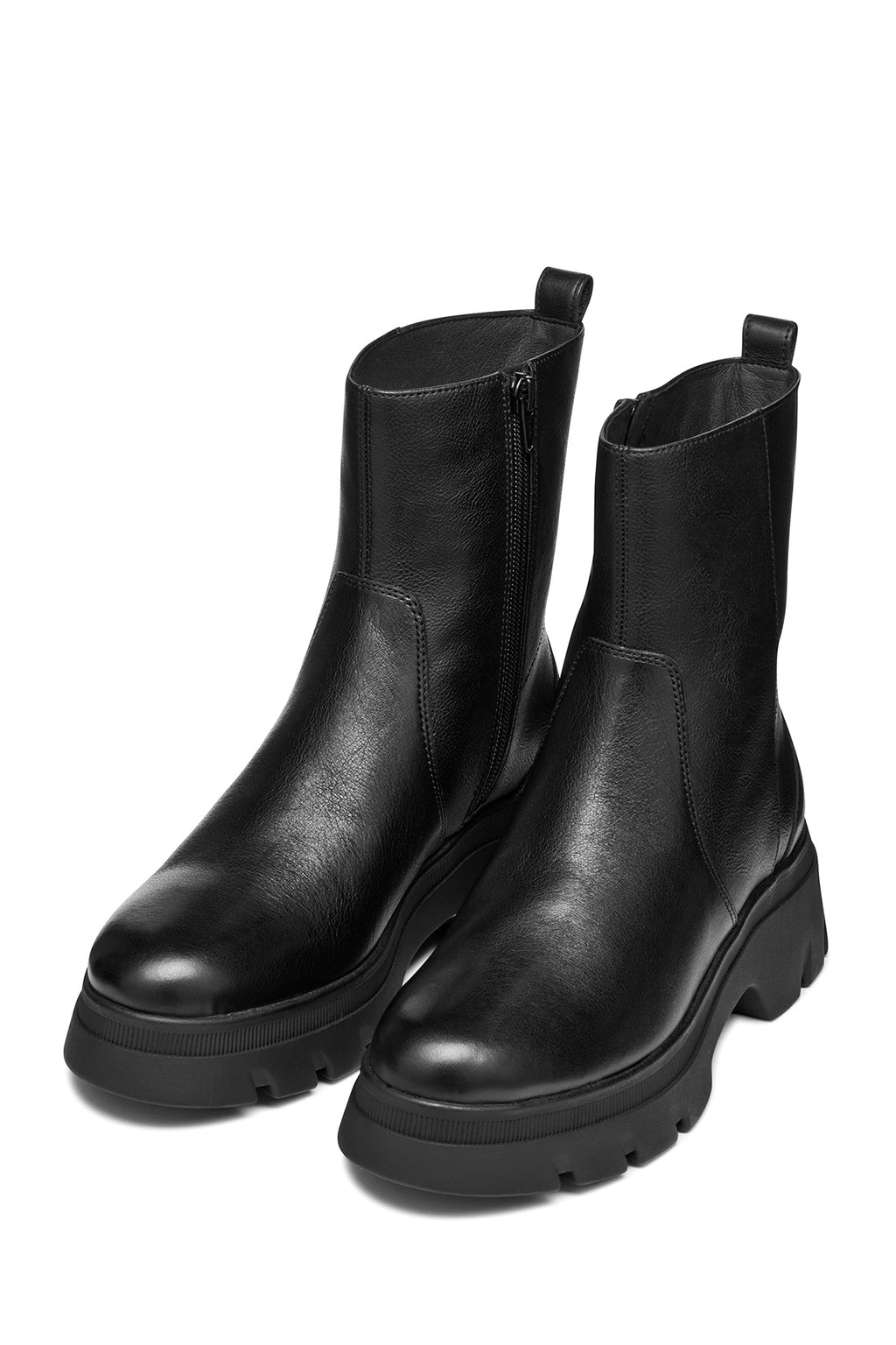 Geox Kadın Siyah D Pluette Fermuarlı Kalın Tabanlı Deri Bot