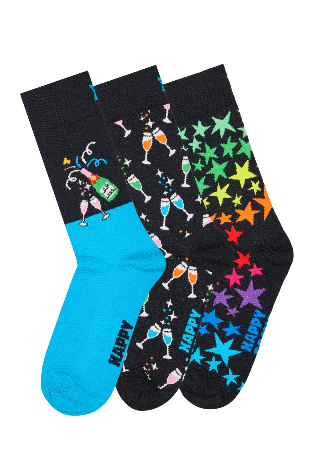 Happy Socks Erkek Siyah Kutlama Desenli 3’lü Pamuklu Çorap Seti