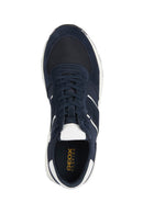Geox Men's Navy Blue Spherica Lace-Up Leather Sneaker | Derimod Geox Men's Navy Blue Spherica Lace-Up Leather Sneaker | Derimod