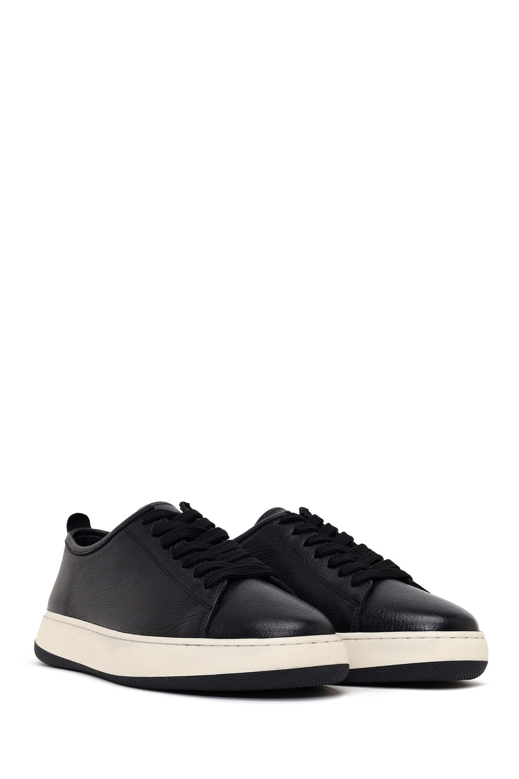 Erkek Siyah Bağcıklı Kalın Tabanlı Deri Sneaker