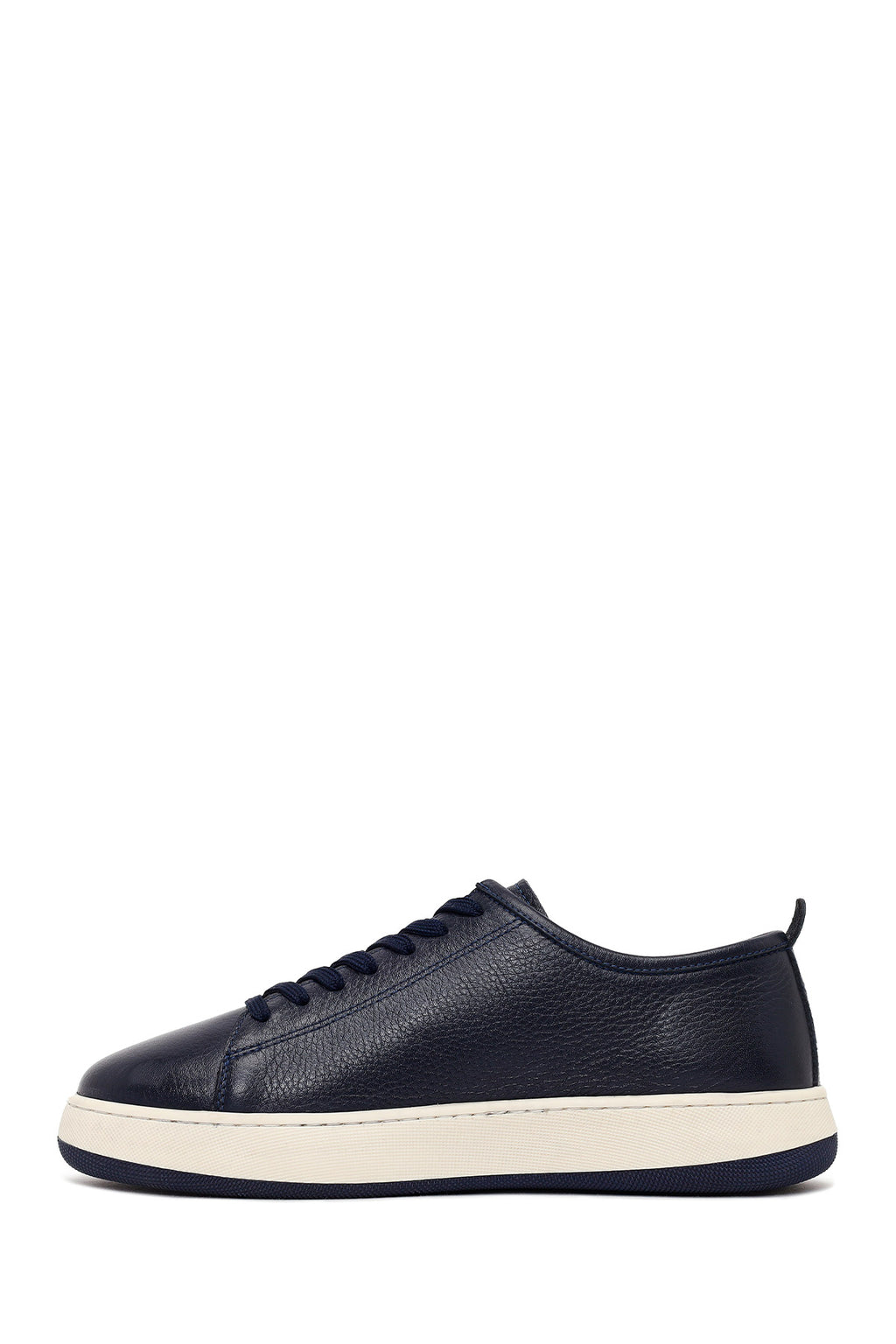 Erkek Lacivert Bağcıklı Kalın Tabanlı Deri Sneaker