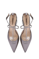 Women's Grey Ankle Strap Thin Heel Metallic Leather Shoes | Derimod Women's Grey Ankle Strap Thin Heel Metallic Leather Shoes | Derimod