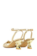 Woman Gold Ankle-Buckle Metallic Chunky-Heel Sandal | Derimod Woman Gold Ankle-Buckle Metallic Chunky-Heel Sandal | Derimod