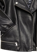 Eliza Women's Black Biker Short Leather Jacket | Derimod Eliza Women's Black Biker Short Leather Jacket | Derimod