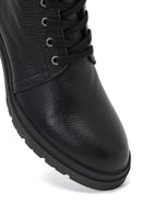 Women's Black Zippered Thick Heeled Leather Combat Boots | Derimod Women's Black Zippered Thick Heeled Leather Combat Boots | Derimod
