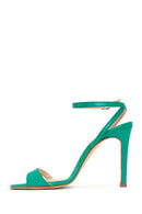 Women's Green Leather Heeled Sandals | Derimod Women's Green Leather Heeled Sandals | Derimod