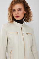 Marlyn Women's Beige Short Leather Jacket | Derimod Marlyn Women's Beige Short Leather Jacket | Derimod
