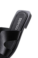 Women's Black Leather Slippers | Derimod Women's Black Leather Slippers | Derimod