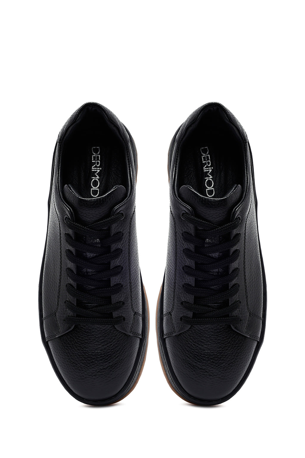 Erkek Siyah Bağcıklı Deri Sneaker