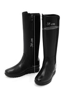 Women's Black Zippered Wedge Heeled Casual Leather Boots | Derimod Women's Black Zippered Wedge Heeled Casual Leather Boots | Derimod