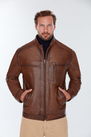 Ford (Plus) Men's Cognac Leather Jacket | Derimod Ford (Plus) Men's Cognac Leather Jacket | Derimod