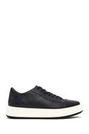 Men's Navy Blue Lace-up Thick-Sole Leather Sneaker | Derimod Men's Navy Blue Lace-up Thick-Sole Leather Sneaker | Derimod