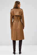 Natalia Women's Brown Leather Trench Coat | Derimod Natalia Women's Brown Leather Trench Coat | Derimod