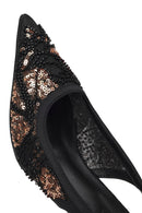 Woman Black Backless Sequin-Patterned Stiletto-Heel Shoes | Derimod Woman Black Backless Sequin-Patterned Stiletto-Heel Shoes | Derimod