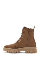 Women's Tan Suede Thick Soled Zippered Boots | Derimod Women's Tan Suede Thick Soled Zippered Boots | Derimod