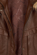 Carmen Woman Brown Fur Collar Leather Coat | Derimod Carmen Woman Brown Fur Collar Leather Coat | Derimod