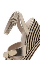 Women's Gold Ankle Buckle Wedge Heel Metallic Espadrille Sandals | Derimod Women's Gold Ankle Buckle Wedge Heel Metallic Espadrille Sandals | Derimod