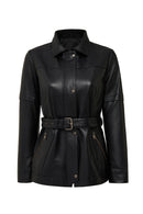 Hillary Women's Black Collar Fur Hooded Leather Coat | Derimod Hillary Women's Black Collar Fur Hooded Leather Coat | Derimod
