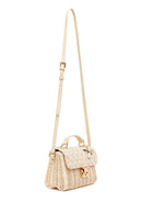 Woman Beige Long-Strap Stone-Embellished Woven Mini Crossbody Bag | Derimod Woman Beige Long-Strap Stone-Embellished Woven Mini Crossbody Bag | Derimod