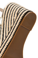 Women's Gold Ankle Buckle Wedge Heel Metallic Espadrille Sandals | Derimod Women's Gold Ankle Buckle Wedge Heel Metallic Espadrille Sandals | Derimod