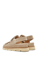 Women's Beige Double Strap Suede Leather Sandals | Derimod Women's Beige Double Strap Suede Leather Sandals | Derimod