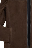 Neymar Men's Chestnut Man Collar Slim-Fit Suede Leather Jacket | Derimod Neymar Men's Chestnut Man Collar Slim-Fit Suede Leather Jacket | Derimod