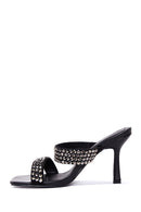 Women's Black Stone Heeled Slippers | Derimod Women's Black Stone Heeled Slippers | Derimod