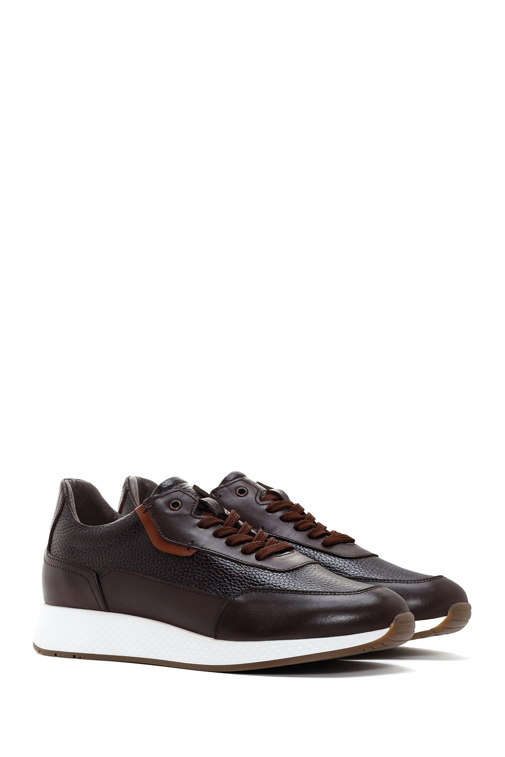 Erkek Kahverengi Kalın Tabanlı Deri Casual Sneaker
