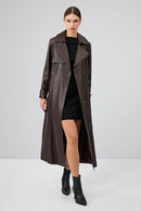 Jenny -X Women's Brown Belt Detailed Leather Trench Coat | Derimod Jenny -X Women's Brown Belt Detailed Leather Trench Coat | Derimod