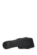 Women's Black Stone Flat Slippers | Derimod Women's Black Stone Flat Slippers | Derimod
