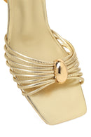 Woman Gold Ankle-Buckle Metallic Chunky-Heel Sandal | Derimod Woman Gold Ankle-Buckle Metallic Chunky-Heel Sandal | Derimod