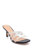 Women's Black Transparent Stone Heeled Slippers | Derimod Women's Black Transparent Stone Heeled Slippers | Derimod
