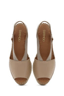 Women's Beige Wedge Heel Leather Espadrille Sandals | Derimod Women's Beige Wedge Heel Leather Espadrille Sandals | Derimod