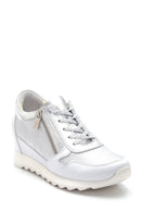 Women's Silver Leather Wedge Heel Sneaker | Derimod Women's Silver Leather Wedge Heel Sneaker | Derimod
