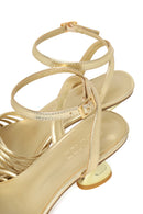 Woman Gold Ankle-Buckle Metallic Chunky-Heel Sandal | Derimod Woman Gold Ankle-Buckle Metallic Chunky-Heel Sandal | Derimod