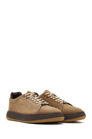 Men's Mink Lace-Up Thick-Soled Nubuck Leather Sneaker | Derimod Men's Mink Lace-Up Thick-Soled Nubuck Leather Sneaker | Derimod