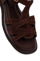 Woman Brown Ankle-Buckle Suede Leather Sandals | Derimod Woman Brown Ankle-Buckle Suede Leather Sandals | Derimod