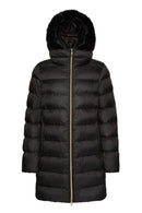 Geox Women's Black Desya Double Collar Hooded Fur Coat | Derimod Geox Women's Black Desya Double Collar Hooded Fur Coat | Derimod