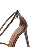 Women's Bronze Ankle Strap Patterned High Thin Heel Leather Shoes | Derimod Women's Bronze Ankle Strap Patterned High Thin Heel Leather Shoes | Derimod