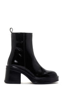 Women's Black Patent Leather Zippered Casual Heeled Boots | Derimod Women's Black Patent Leather Zippered Casual Heeled Boots | Derimod