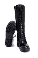 Women's Wrinkled Patent Leather Lace Up Boots | Derimod Women's Wrinkled Patent Leather Lace Up Boots | Derimod