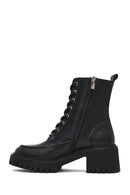 Women's Black Zippered Thick Heeled Leather Ankle Boots | Derimod Women's Black Zippered Thick Heeled Leather Ankle Boots | Derimod
