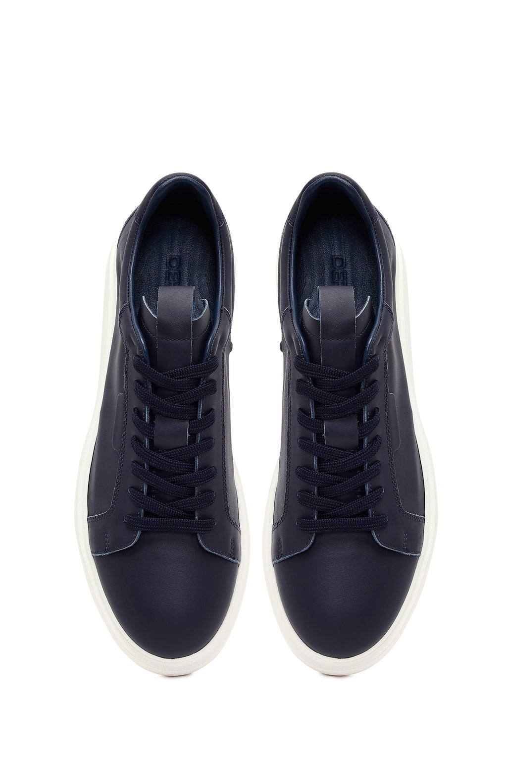 Erkek Lacivert Bağcıklı Kalın Tabanlı Deri Sneaker