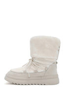Women's White Fur Detailed Leather Boots | Derimod Women's White Fur Detailed Leather Boots | Derimod