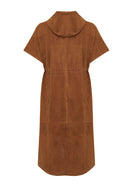 Miranda Women's Brown Hooded Suede Leather Long Vest | Derimod Miranda Women's Brown Hooded Suede Leather Long Vest | Derimod