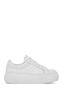 Women's White Lace-up Thick-Sole Leather Sneaker | Derimod Women's White Lace-up Thick-Sole Leather Sneaker | Derimod